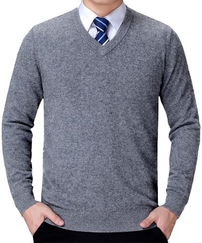 FULIER Herren V-Ausschnitt Pullover Kaschmir Gestrickt Pullunder Casual Langarm Strickjacken Basic Sweatshirt Winter Pullover (Dunkel Grau,M) von FULIER
