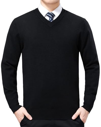 FULIER Herren V-Ausschnitt Pullover Kaschmir Gestrickt Pullunder Casual Langarm Strickjacken Basic Sweatshirt Winter Pullover (Schwarz,M) von FULIER