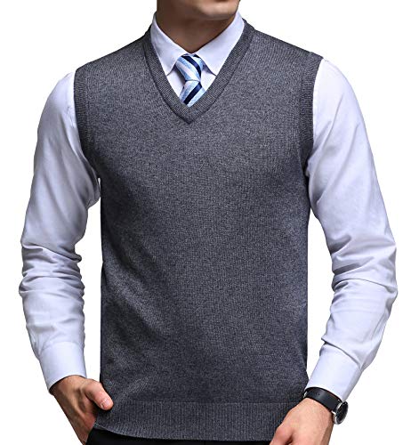 FULIER Herren Winter V-Ausschnitt Sleeveless Weste Klassische Business Gentleman Strickwaren Strick Weste Pullover Cardigans Tank Tops (M, Dunkelgrau) von FULIER