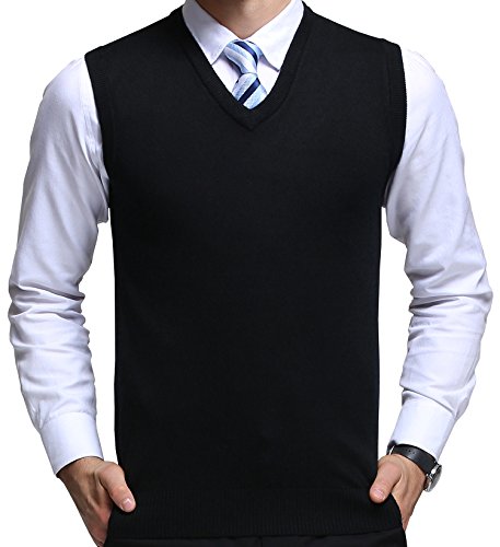 FULIER Herren Winter V-Ausschnitt Sleeveless Weste Classic Business Gentleman Strickwaren Strick Weste Pullover Strickjacken Tanktops (M, Schwarz) von FULIER