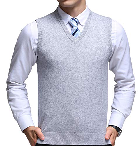 FULIER Herren Winter V-Ausschnitt Sleeveless Weste Klassische Business Gentleman Strickwaren Strick Weste Pullover Cardigans Tank Tops (L, Grau) von FULIER