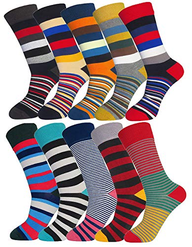 FULIER Mens 5 Pack Baumwolle Rich Smart Design Bunte bequeme Kleid Calf Socken (Color9-10pack) von FULIER