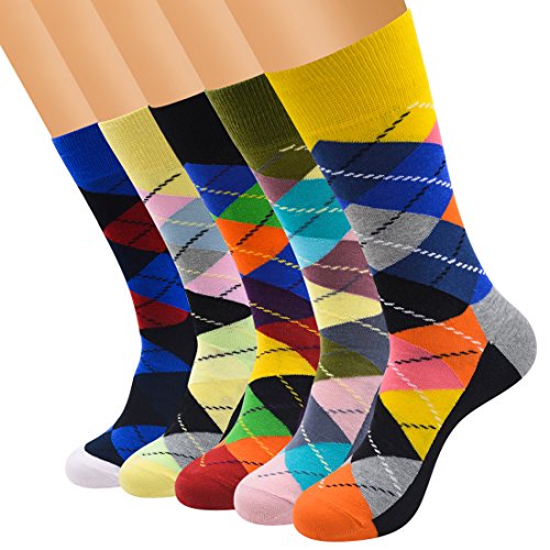 FULIER Mens 5 Pack Baumwolle Rich Smart Design Bunte bequeme Kleid Calf Socken (Color3) von FULIER