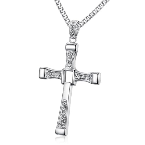 FULISONG 925 Sterling Silber Kreuz Halskette Dominic Toretto Vin Diesel in Fast and Furious Halskette Geschenk for alle(16G,70cm) von FULISONG