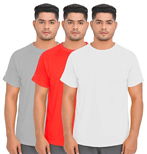 FULL TIME SPORTS® Tech 100% Polyester Atmungsaktive 3er Pack Lässige Top Multi Pack Rundhals T-Shirt FTS-630-WH-RED-LGRY-XXL von FULL TIME SPORTS