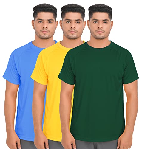 FULL TIME SPORTS® Tech 100% Polyester Atmungsaktive 3er Pack Lässige Top Multi Pack Rundhals T-Shirt FTS-630-GR-YL-LBL-XL von FULL TIME SPORTS