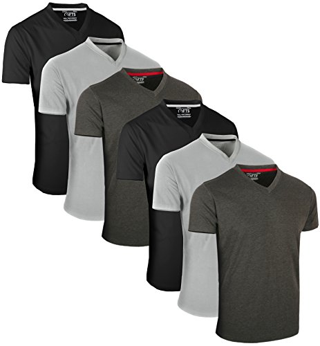 FULL TIME SPORTS 6 Pack Dunkelgrau Schwarz mit V-Ausschnitt Tech T-Shirts (7) Small von FULL TIME SPORTS