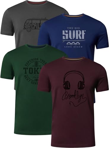 FULL TIME SPORTS Herren Baumwolle T-Shirt 4er Set Pack PRINT-001-PACK-7-XXL von FULL TIME SPORTS