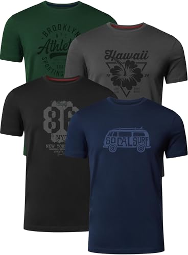 FULL TIME SPORTS Herren Baumwolle T-Shirt 4er Set Pack PRINT-001-PACK-8-S von FULL TIME SPORTS