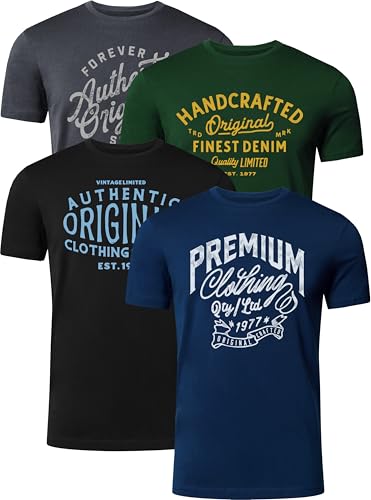 FULL TIME SPORTS Herren T-Shirts 4er Set – 100% Baumwolle, Bedruckt, PRINT-002-PACK-1-XL von FULL TIME SPORTS