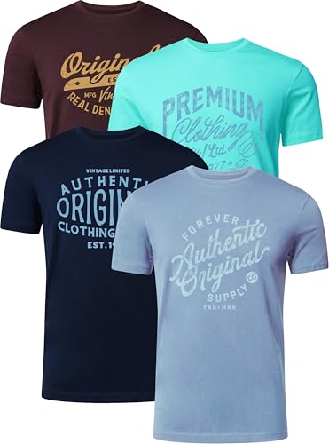 FULL TIME SPORTS Herren T-Shirts 4er Set – 100% Baumwolle, Bedruckt, PRINT-002-PACK-3-L von FULL TIME SPORTS