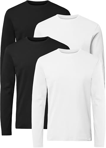 FULL TIME SPORTS Langarm T Shirt Herren Long Sleeve Tshirt 4Er T-Shirt FTS-640-BLK-WH-M von FULL TIME SPORTS