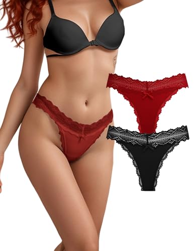 FULLJOYLOVE Frauen Sexy Unterwäsche Tangas Spitze Floral Stretchy Hipster für Damen Höschen Mid Taille Bikini 2er Pack von FULLJOYLOVE