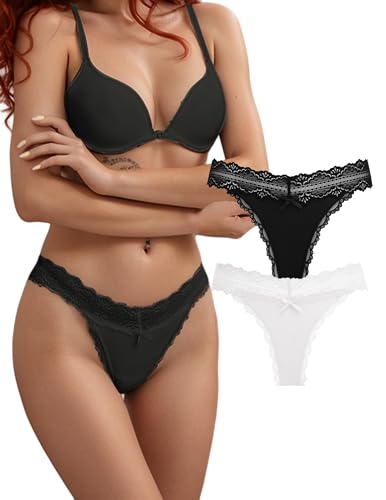 FULLJOYLOVE Frauen Sexy Unterwäsche Tangas Spitze Floral Stretchy Hipster für Damen Höschen Mid Taille Bikini 2er Pack von FULLJOYLOVE