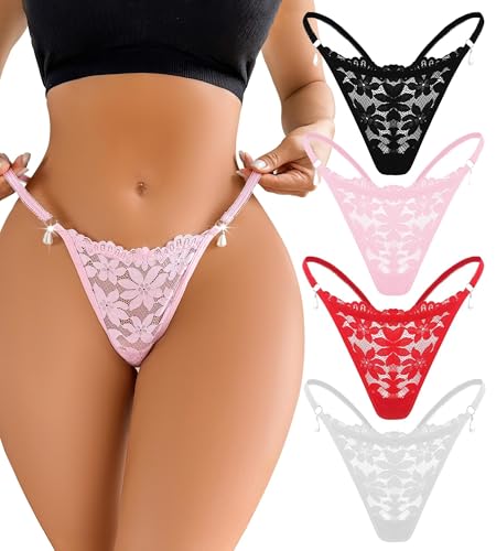 FULLJOYLOVE Spitzenstrings für Frauen Große Größen Freche Tangas Schlüpfer Hüftgurt Bohrer Damen Schwarz Weiß Rot Rosa S von FULLJOYLOVE