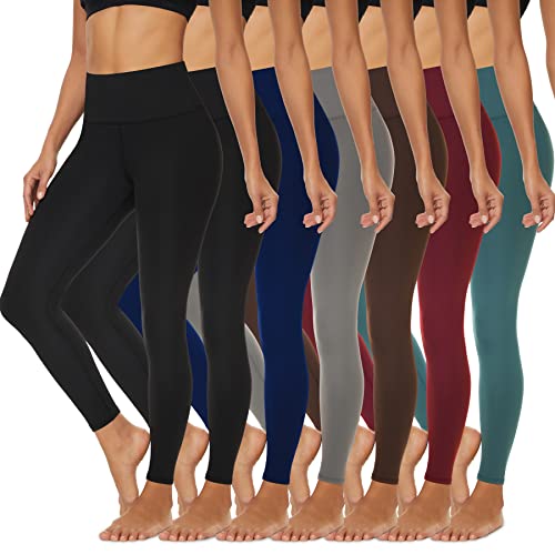 FULLSOFT 7er-Pack Leggings mit hoher Taille für Damen, weich, schlank, Bauchkontrolle, Schwarz, Workout-Yogahosen von FULLSOFT