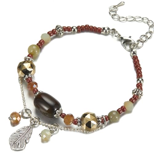 FULU AUTUMN Boho Perlenarmband Damen Kristall Perlen Armband mit Anhänger Boho Modeschmuck Geburtstagsgeschenk für Frauen(73-Brown) von FULU AUTUMN