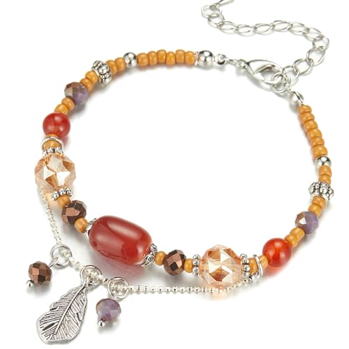 FULU AUTUMN Boho Perlenarmband Damen Kristall Perlen Armband mit Anhänger Boho Modeschmuck Geburtstagsgeschenk für Frauen(73-Orange) von FULU AUTUMN