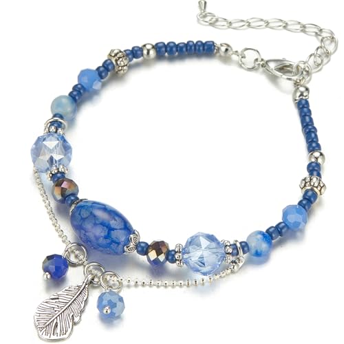 FULU AUTUMN Boho Perlenarmband Damen Kristall Perlen Armband mit Anhänger Boho Modeschmuck Geburtstagsgeschenk für Frauen(73-Sapphire) von FULU AUTUMN