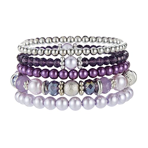 FULU AUTUMN Boho Perlenarmband Damen Mehrschichtiges Armband mit Kristalle Perlen Modeschmuck Geschenke für Frauen(32-Purple) von FULU AUTUMN