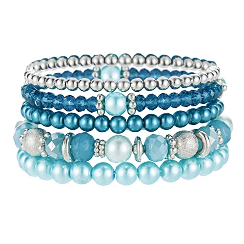 FULU AUTUMN Boho Perlenarmband Damen Mehrschichtiges Armband mit Kristalle Perlen Modeschmuck Geschenke für Frauen(32-Turquoise) von FULU AUTUMN