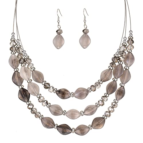 FULU AUTUMN Chunky Statement Perlen Kette und Ohrringe Set Schmuck Set für Damen Valentinstag Geburtstags Geschenk für Frauen(42-Grey) von FULU AUTUMN