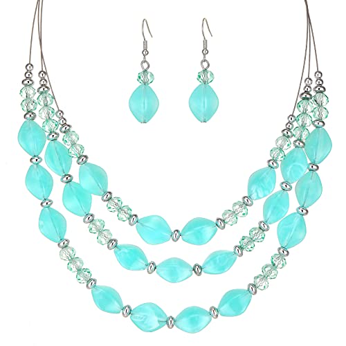 FULU AUTUMN Chunky Statement Perlen Kette und Ohrringe Set Schmuck Set für Damen Valentinstag Geburtstags Geschenk für Frauen(Turquoise) von FULU AUTUMN