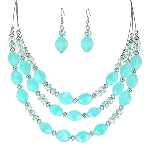 FULU AUTUMN Chunky Statement Perlen Kette und Ohrringe Set Schmuck Set für Damen Valentinstag Geburtstags Geschenk für Frauen(42-Turquoise) von FULU AUTUMN