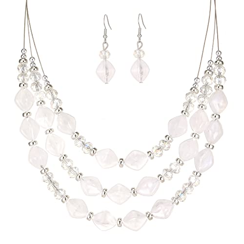 FULU AUTUMN Chunky Statement Perlen Kette und Ohrringe Set Schmuck Set für Damen Valentinstag Geburtstags Geschenk für Frauen(White) von FULU AUTUMN