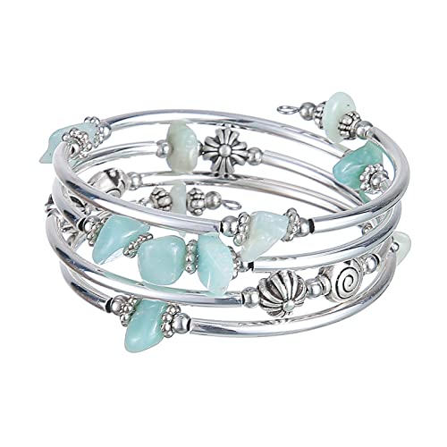 FULU AUTUMN Damen Boho Armband mit Mehrschichtiges Perlen Silber Wickelarmband Modeschmuck Geschenke zum Geburtstag und Muttertag für Frauen(19-Green) von FULU AUTUMN