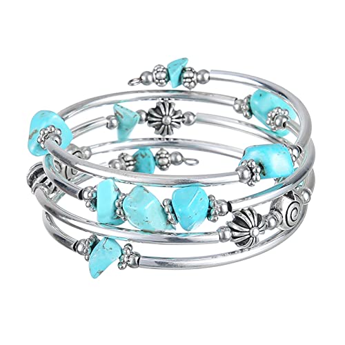 FULU AUTUMN Damen Boho Armband mit Mehrschichtiges Perlen Silber Wickelarmband Modeschmuck Geschenke zum Geburtstag und Muttertag für Frauen(19-Turquoise) von FULU AUTUMN