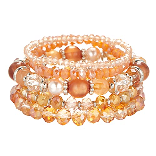 FULU AUTUMN Damen Kristall Perlen Armband Mehrschichtiges Steine Armband Boho Modeschmuck Beste Freundin Geschenke(21-Orange) von FULU AUTUMN