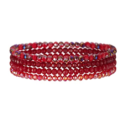 FULU AUTUMN Damen Kristall Perlen Armband Mehrschichtiges Steine Armband Boho Modeschmuck Beste Freundin Geschenke(Red) von FULU AUTUMN