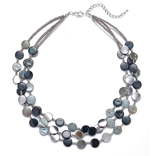 FULU AUTUMN Damen Statement Kette mit Steine Perlen Boho Silber Mehrreihige Kette Modeschmuck Die Besten Geschenke für Mütter(30-Black) von FULU AUTUMN