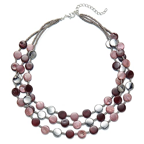 FULU AUTUMN Damen Statement Kette mit Steine Perlen Boho Silber Mehrreihige Kette Modeschmuck Die Besten Geschenke für Mütter(30-Purple) von FULU AUTUMN