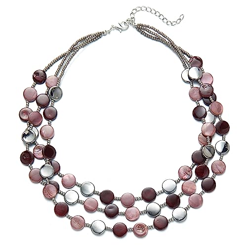FULU AUTUMN Damen Statement Kette mit Steine Perlen Boho Silber Mehrreihige Kette Modeschmuck Die Besten Geschenke für Mütter(30-Purple) von FULU AUTUMN