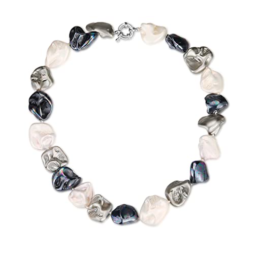 FULU AUTUMN Große Muschel Perlenkette Damen Unregelmäßige Perlen Statement Choker Kette Boho Modeschmuck Geschenke für Frauen(08-Black white grey) von FULU AUTUMN