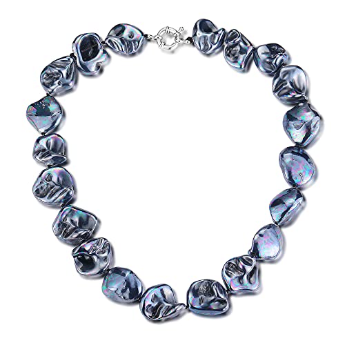 FULU AUTUMN Große Muschel Perlenkette Damen Unregelmäßige Perlen Statement Choker Kette Boho Modeschmuck Geschenke für Frauen(08-Bright black) von FULU AUTUMN