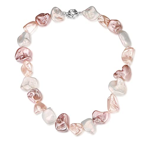 FULU AUTUMN Große Muschel Perlenkette Damen Unregelmäßige Perlen Statement Choker Kette Boho Modeschmuck Geschenke für Frauen(08-White pink) von FULU AUTUMN