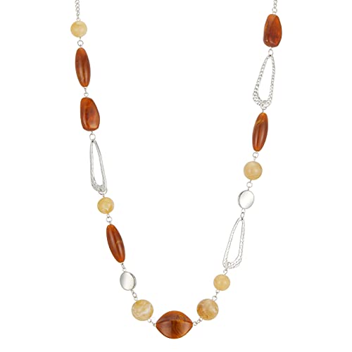 FULU AUTUMN Lange Perlenkette Damen Boho Lange Stein Kette Statement Schmuck Beste Freundin Geschenke(07-Camel brown) von FULU AUTUMN