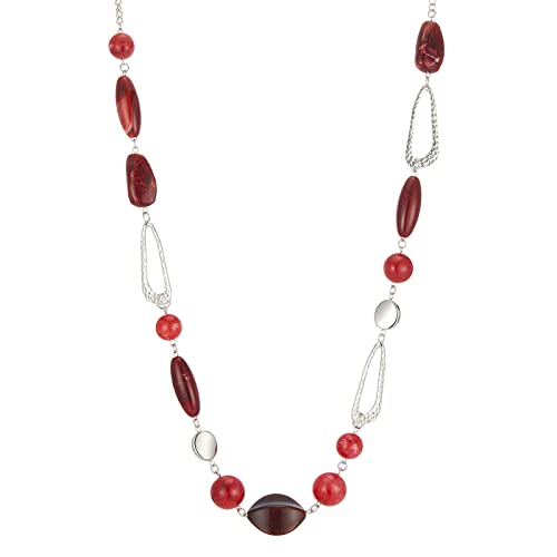 FULU AUTUMN Lange Perlenkette Damen Boho Lange Stein Kette Statement Schmuck Beste Freundin Geschenke(07-Red) von FULU AUTUMN