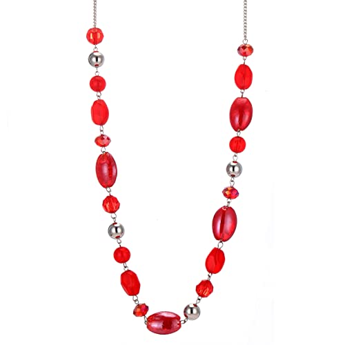 FULU AUTUMN Lange Perlenkette Damen Boho Lange Stein Kette Statement Schmuck Beste Freundin Geschenke(10-Red) von FULU AUTUMN