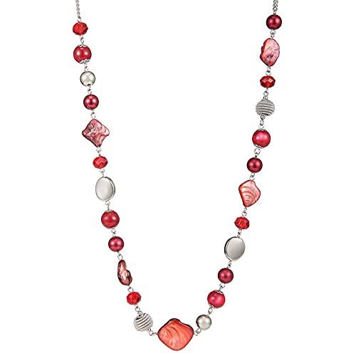 FULU AUTUMN Lange Perlenkette Damen Boho Lange Stein Kette Statement Schmuck Beste Freundin Geschenke(Red) von FULU AUTUMN