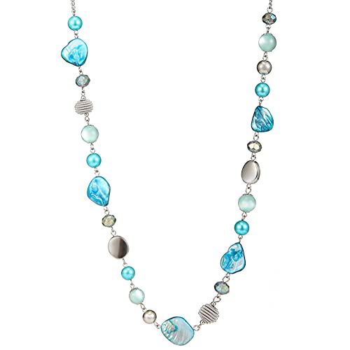 FULU AUTUMN Lange Perlenkette Damen Boho Lange Stein Kette Statement Schmuck Beste Freundin Geschenke(Turquoise) von FULU AUTUMN