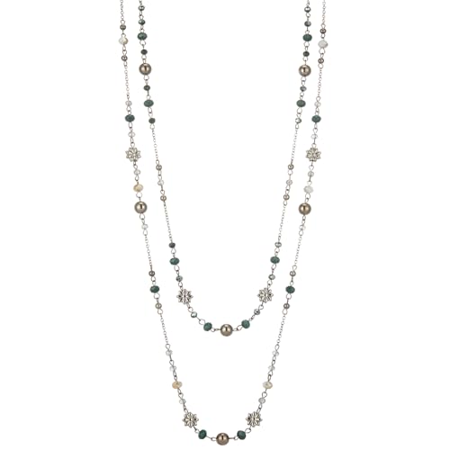 FULU AUTUMN Lange Perlenkette Damen Silber Schwarz Statement Kette Modeschmuck Kett Lang Vintage Schmuck Geburtstag Geschenke für Frauen(Green) von FULU AUTUMN