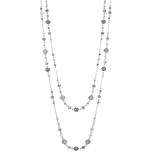 FULU AUTUMN Lange Perlenkette Damen Silber Schwarz Statement Kette Modeschmuck Kett Lang Vintage Schmuck Geburtstag Geschenke für Frauen(Grey) von FULU AUTUMN