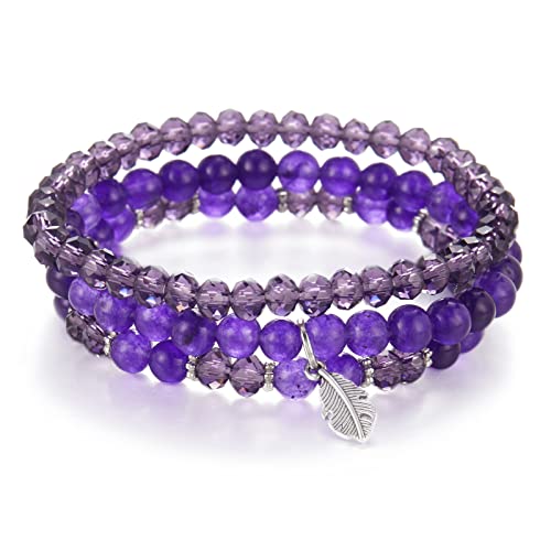 FULU AUTUMN Perlenarmband Stretch Damen Armband Mehrschichtiges Boho Modeschmuck für Mama Oma und Frau Geburtstagsgeschenk(Amethyst) von FULU AUTUMN