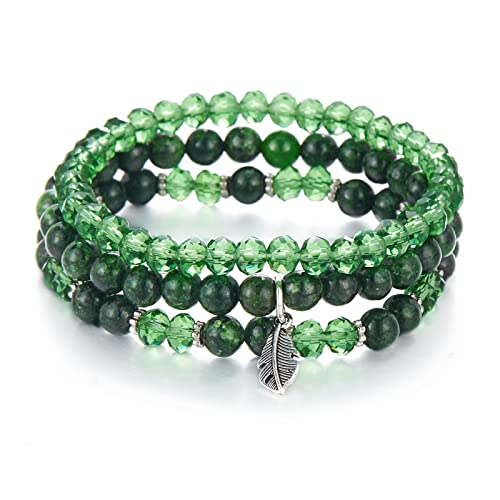 FULU AUTUMN Perlenarmband Stretch Damen Armband Mehrschichtiges Boho Modeschmuck für Mama Oma und Frau Geburtstagsgeschenk(Dark green) von FULU AUTUMN