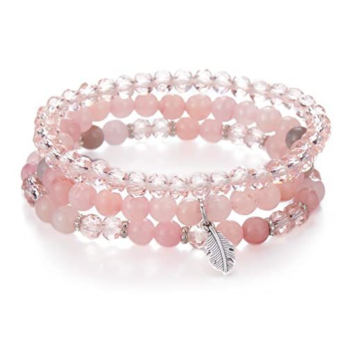 FULU AUTUMN Perlenarmband Stretch Damen Armband Mehrschichtiges Boho Modeschmuck für Mama Oma und Frau Geburtstagsgeschenk(Pink) von FULU AUTUMN