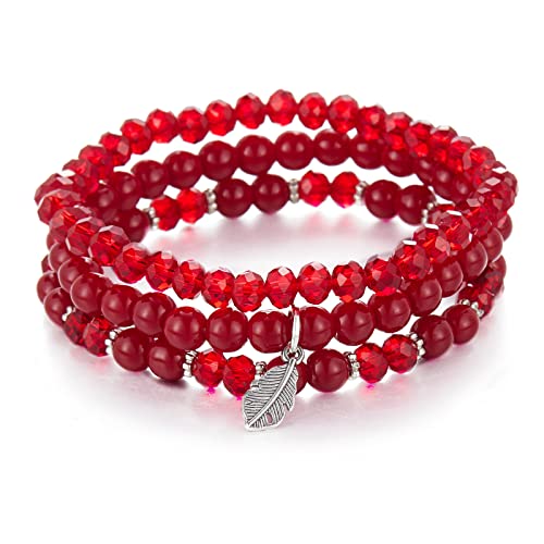 FULU AUTUMN Perlenarmband Stretch Damen Armband Mehrschichtiges Boho Modeschmuck für Mama Oma und Frau Geburtstagsgeschenk(Red) von FULU AUTUMN
